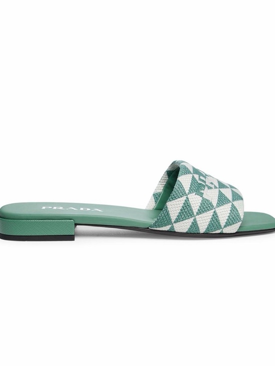 Prada Shoes - Prada Teal and White Geometric Slide Mules